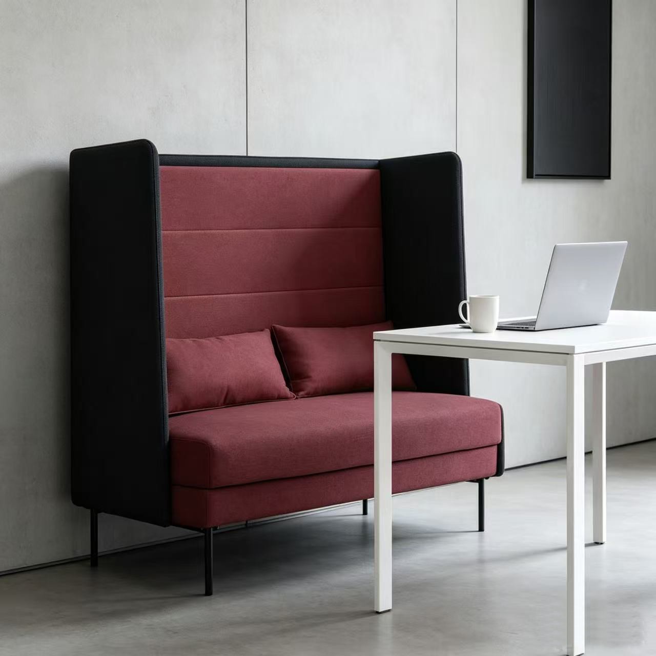 High Back Privacy Sofa | Modern 2-Seater Lounge Sofa for Office & Public Spaces