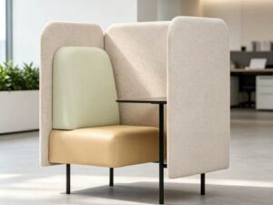 High-Back Privacy Work Chair | Single Office Lounge Seat with Side Table