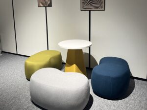 Organic Curved Ottoman | Modern Bean-Shaped Upholstered Stool for Public Spaces