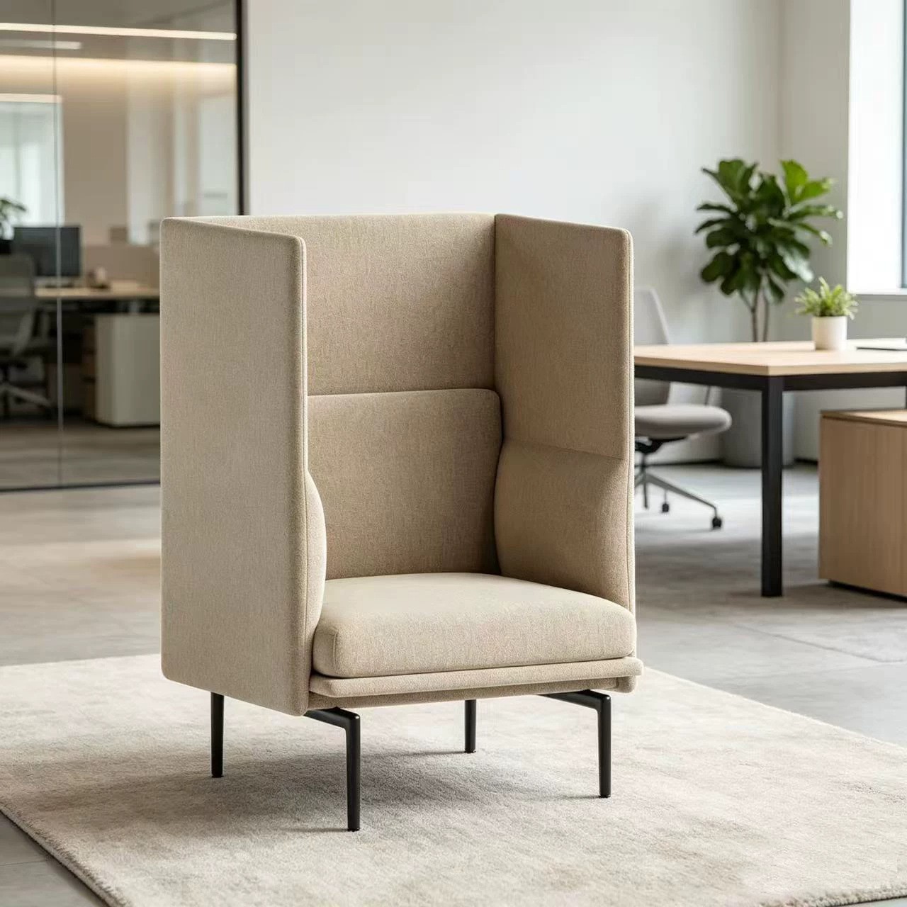 High-Back Privacy Lounge Chair | Modern Single Office Focus Seating - Image 2