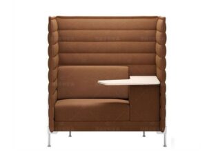 High-Back Privacy Booth Sofa | Single Office Booth Seat with Side Table