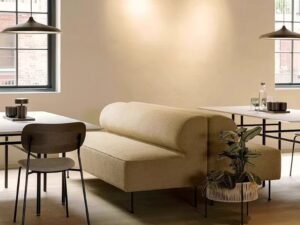 Minimalist Armless Modular Sofa, Boucle Fabric Upholstered Lounge Couch for Office Lobby