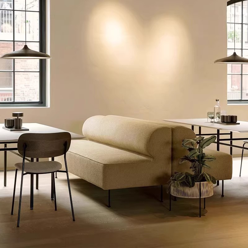 Minimalist Armless Modular Sofa, Boucle Fabric Upholstered Lounge Couch for Office Lobby