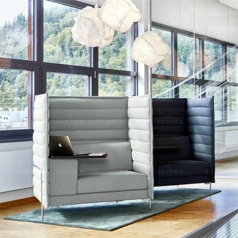 High-Back Privacy Booth Sofa | Single Office Booth Seat with Side Table - Image 4