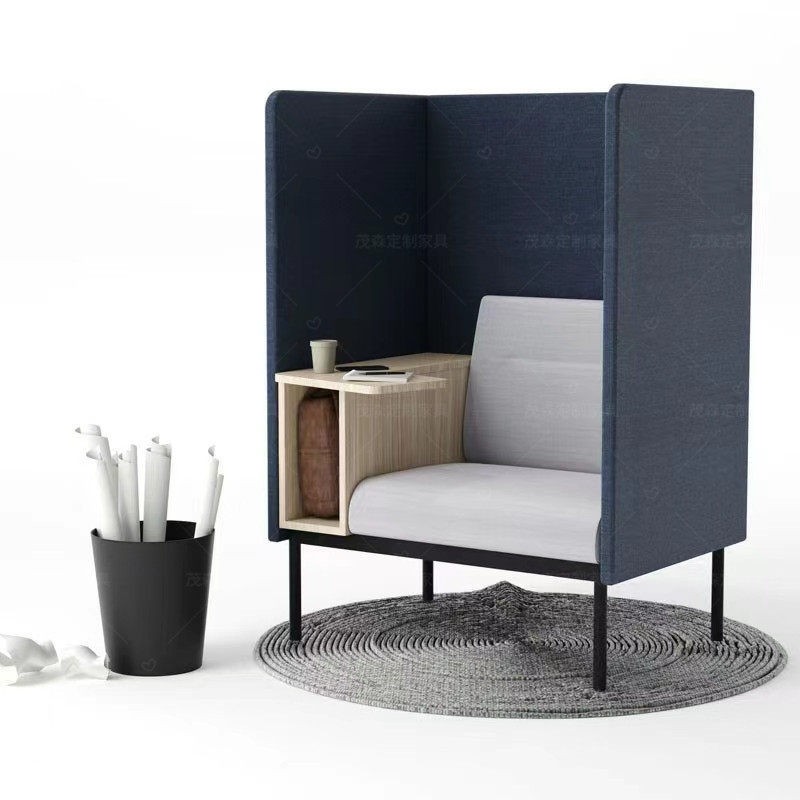 High-Back Privacy Work Sofa | Semi-Enclosed Lounge Booth with Side Table - Image 2