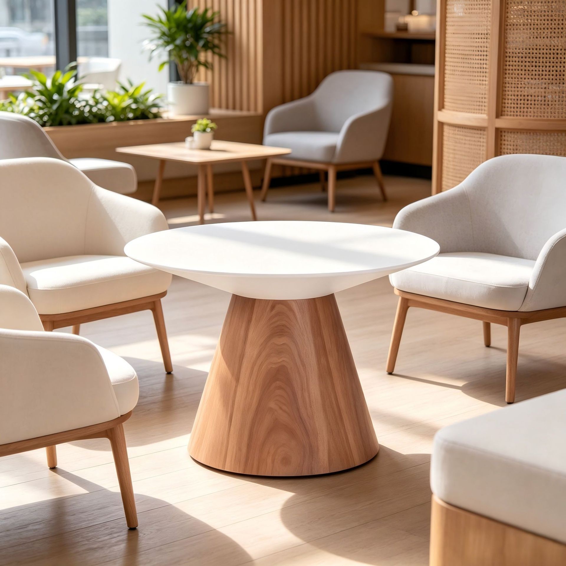 Modern Round Wood Coffee Table | Minimalist Sculptural Lounge Table - Image 3
