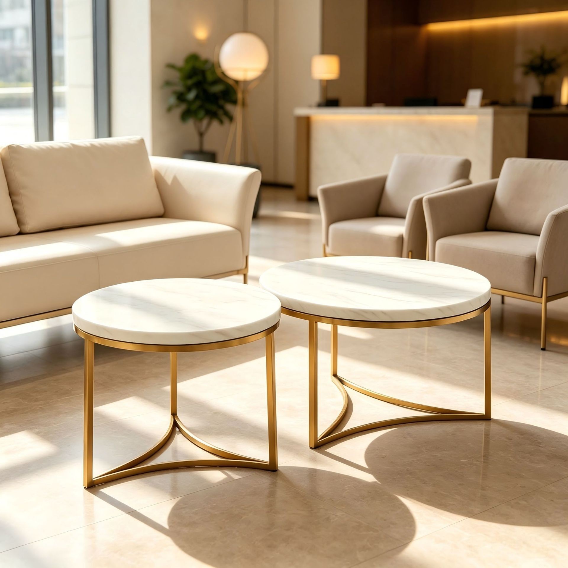 Modern Round Nesting Coffee Table Set | Marble-Look Metal Tables - Image 2