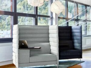 High-Back Privacy Work Sofa | Semi-Enclosed Single Booth with Side Table