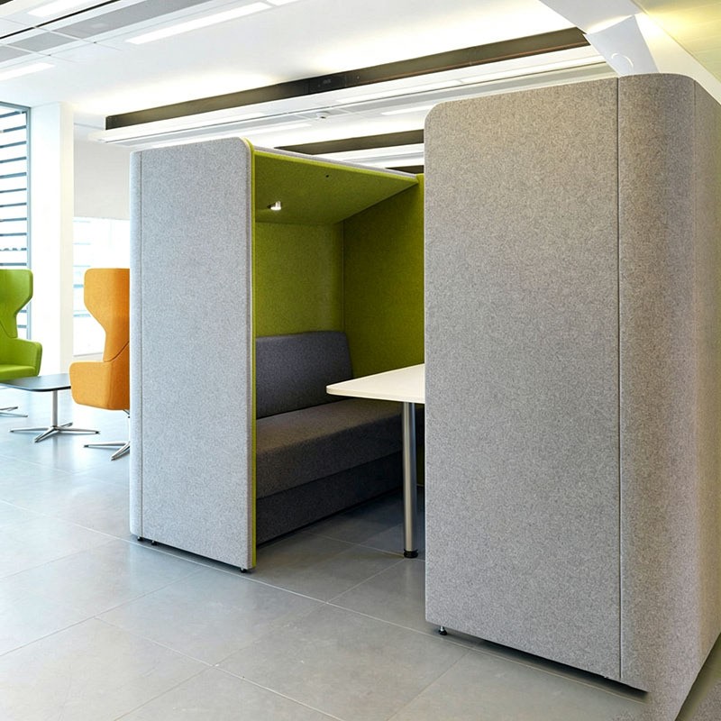 Semi-Private Office Meeting Booth Sofa with Integrated Table - Image 3