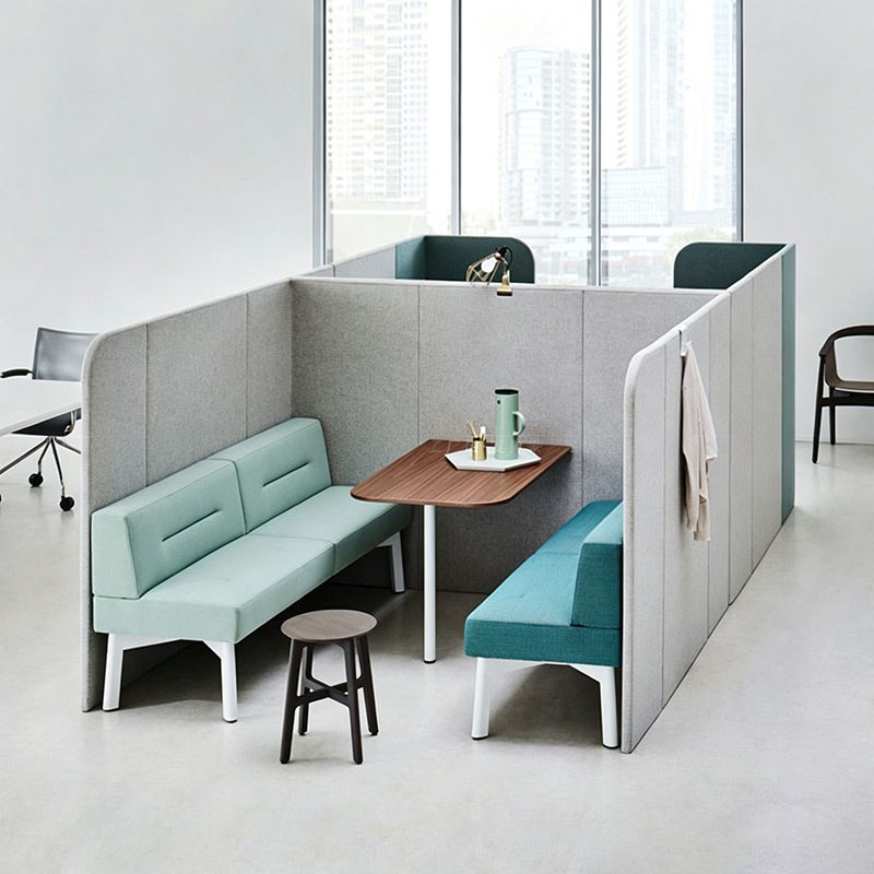 Semi-Private Office Meeting Booth Sofa with Integrated Table - Image 4