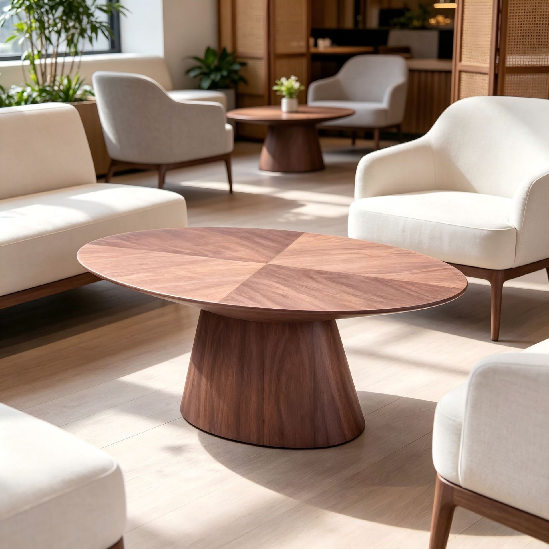 Modern Round Wood Coffee Table | Minimalist Sculptural Lounge Table - Image 4