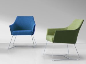 Modern Enveloping Lounge Chair | Upholstered Meeting Chair with Metal Sled Base
