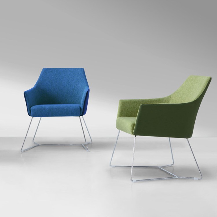 Modern Enveloping Lounge Chair | Upholstered Meeting Chair with Metal Sled Base