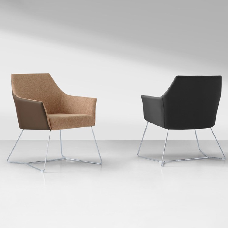 Modern Enveloping Lounge Chair | Upholstered Meeting Chair with Metal Sled Base - Image 4
