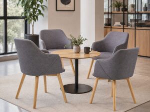 Contemporary Lounge Chair with Curved Back & Wooden Base