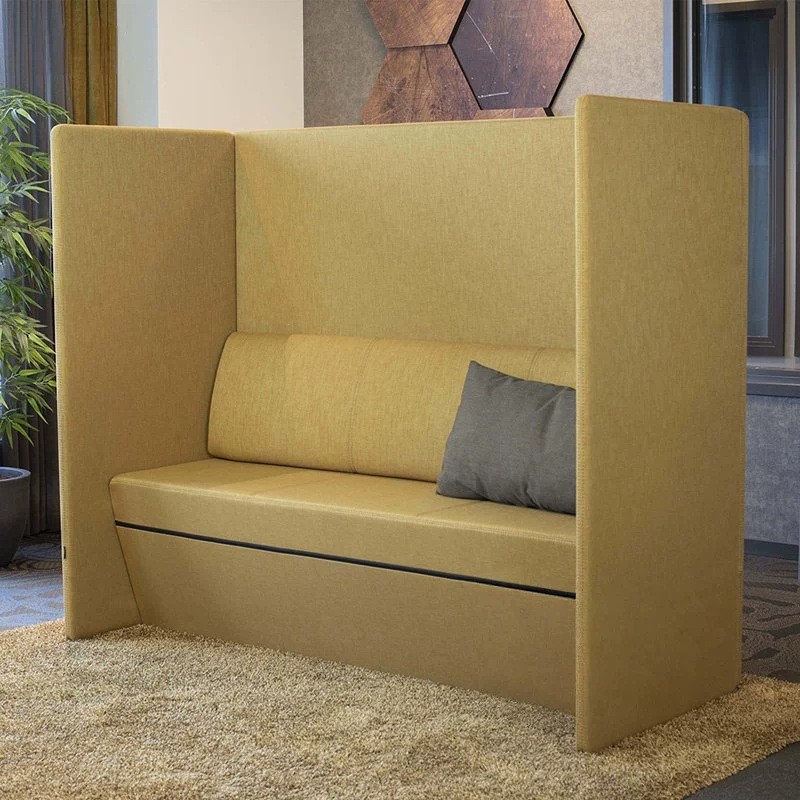 High-Back 2-Seater Privacy Sofa | Modern Semi-Enclosed Office Lounge Booth