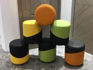 Two-Tone Round Ottoman | Modern Multifunctional Lounge Stool for Public Spaces