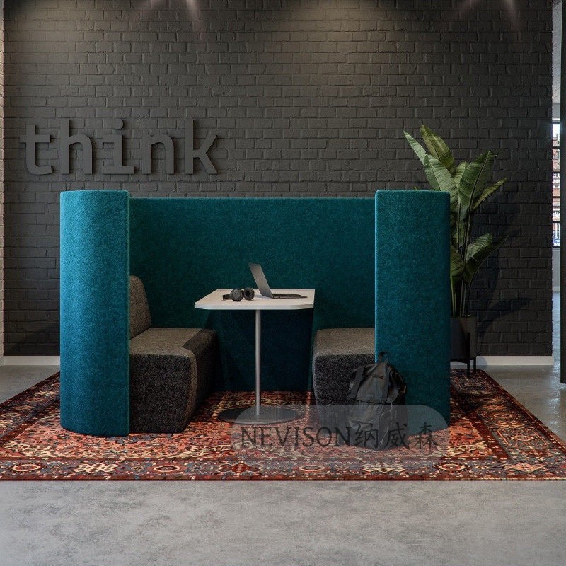 Curved High-Back Privacy Booth | Modern Semi-Enclosed Office Lounge Seating - Image 2