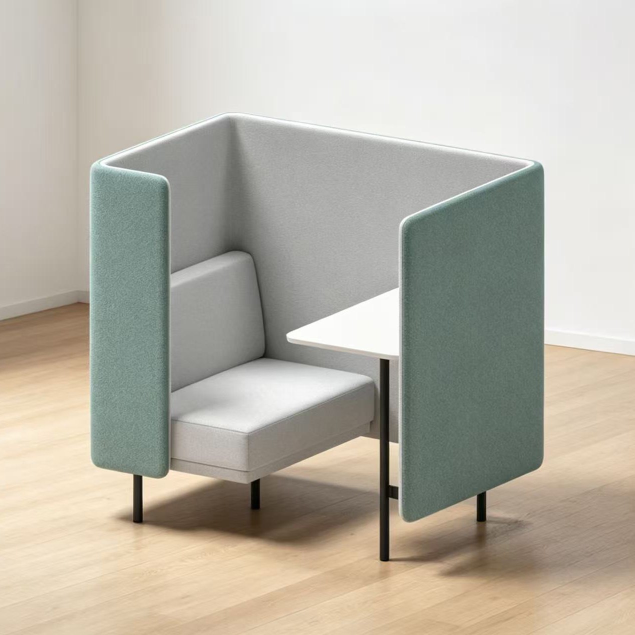 High-Enclosure Privacy Work Booth | Single Office Sofa with Integrated Desk