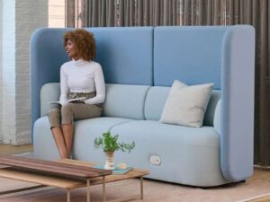 High-Back Privacy Lounge Sofa | Modern Multi-Seat Office Sofa with Power Access
