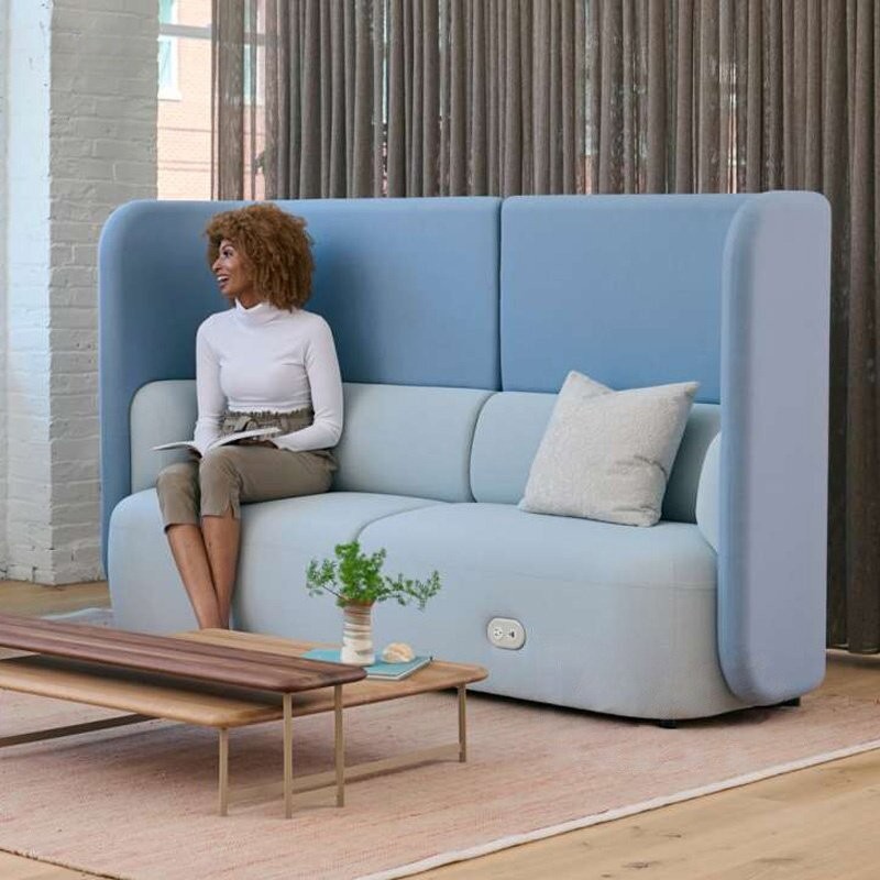 High-Back Privacy Lounge Sofa | Modern Multi-Seat Office Sofa with Power Access