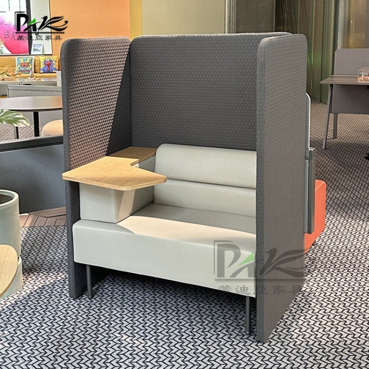 High-Back Single-Seater Office Booth Sofa with Side Table | Privacy Seating for Offices, Libraries & Commercial Lounges