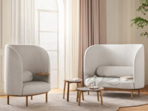 Modern Curved Upholstered Sofa Set | Lounge Chair & Two-Seater Sofa for Hotels, Offices and Commercial Lounges