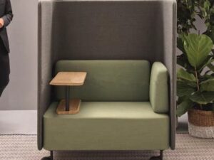 High-Back Enclosed Office Lounge Chair with Wooden Side Table