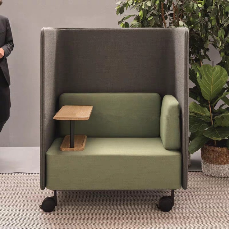 High-Back Enclosed Office Lounge Chair with Wooden Side Table