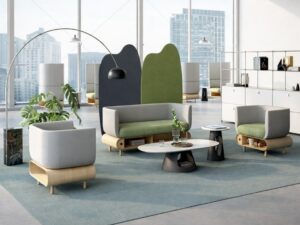 Modern Wood-Base Lounge Sofa Set | Upholstered Commercial Reception Seating