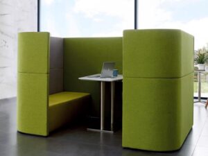 Modern High-Back Enclosed Office Sofa | Integrated Work Table for Business Offices, Team Collaboration & Public Lounges