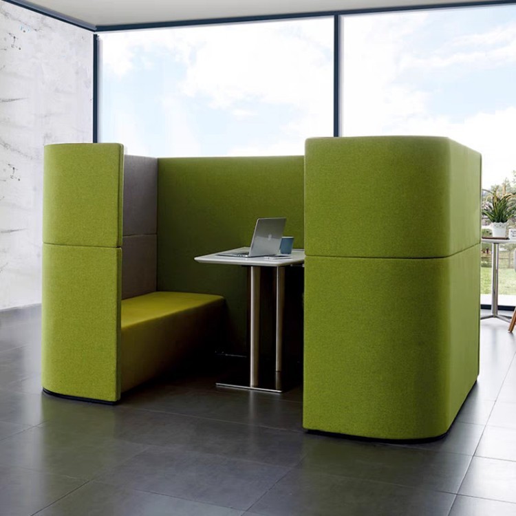Modern High-Back Enclosed Office Sofa | Integrated Work Table for Business Offices, Team Collaboration & Public Lounges
