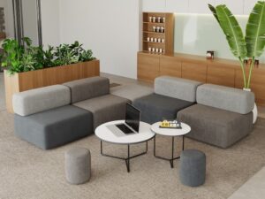Modern Gray and Taupe Modular Sofa | Minimalist Commercial Lounge Seating