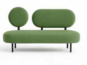 Modern Green Two-Seat Sofa with Asymmetrical Backrests