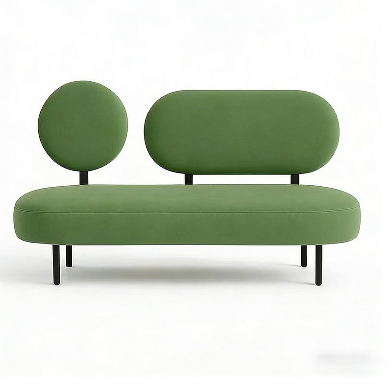 Modern Green Two-Seat Sofa with Asymmetrical Backrests
