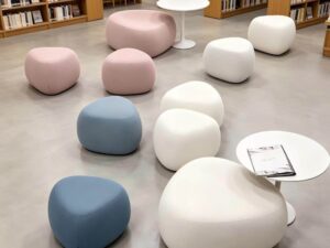 Rounded Modular Upholstered Ottoman | Modern Commercial Lounge Stool