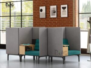 High-Back Modular Office Booth Sofa with Integrated Side Tables