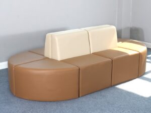 Modern Curved Modular Sofa with Caramel Brown and Cream Upholstery