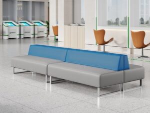 Modern Blue and Gray Waiting Sofa | Commercial Reception and Public Seating Bench