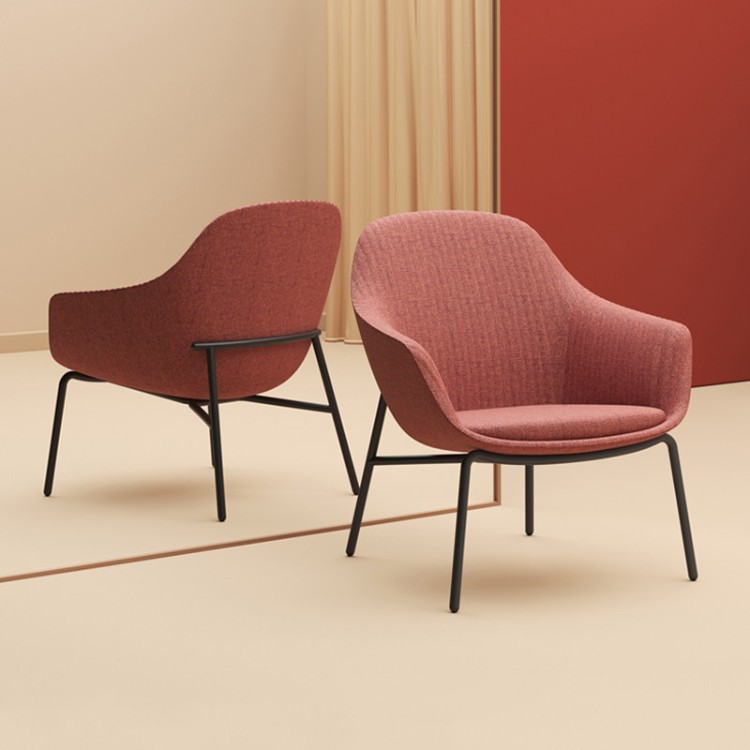Modern Upholstered Lounge Chair with Curved Arms and Black Metal Legs - Image 2