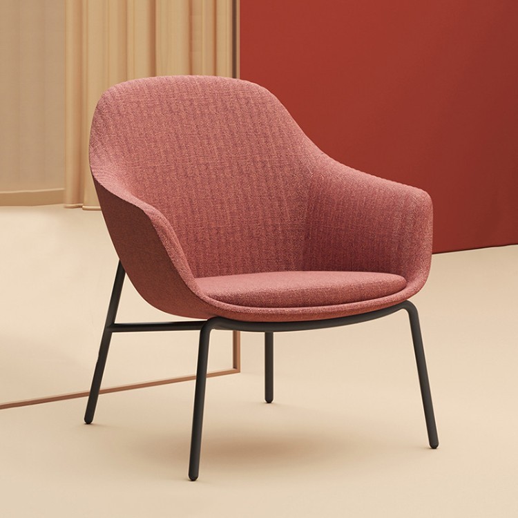 Modern Upholstered Lounge Chair with Curved Arms and Black Metal Legs - Image 4