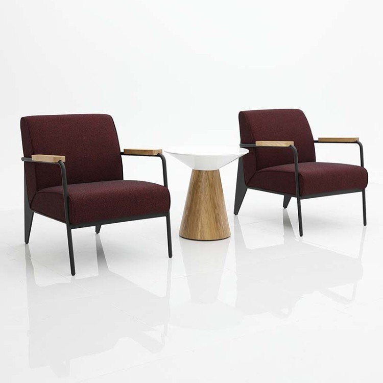 Modern Upholstered Lounge Chair with Metal Frame & Wooden Armrests - Image 4