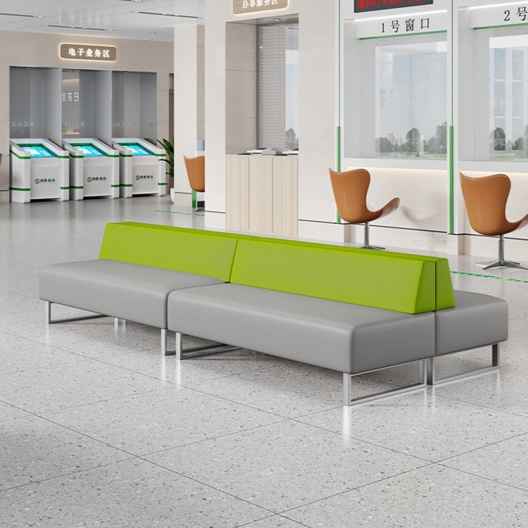 Modern Blue and Gray Waiting Sofa | Commercial Reception and Public Seating Bench - Image 4