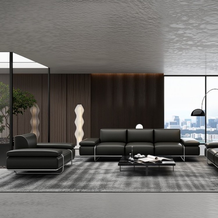 Modern Cognac Upholstered Sofa Set | 3-Seater Sofa and Lounge Chair for Office Reception - Image 2