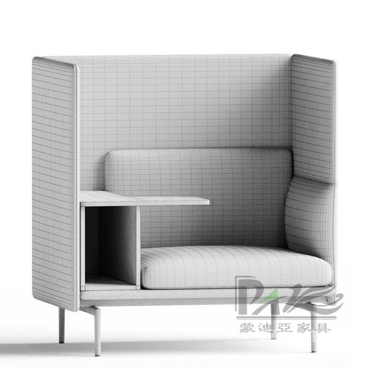 High-Back Enclosed Office Lounge Sofa with Integrated Side Table - Image 3