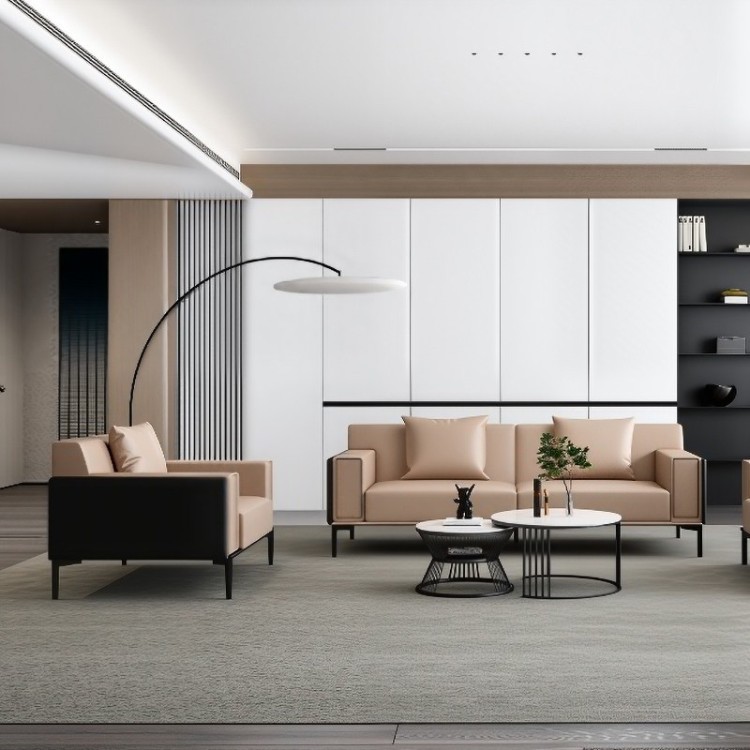 Modern Cognac Upholstered Sofa Set | 3-Seater Sofa and Lounge Chair for Office Reception - Image 3