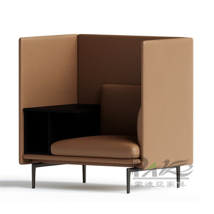 High-Back Enclosed Office Lounge Sofa with Integrated Side Table - Image 4