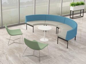 Modern Curved Modular Sofa with Blue and Gray Upholstery for Commercial Spaces