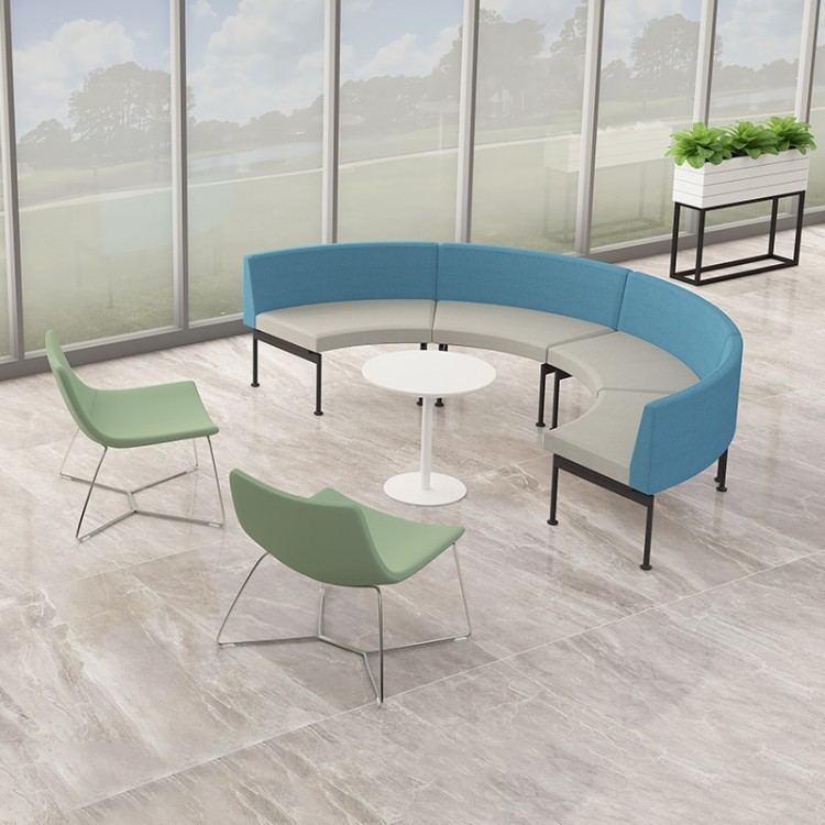 Modern Curved Modular Sofa with Blue and Gray Upholstery for Commercial Spaces