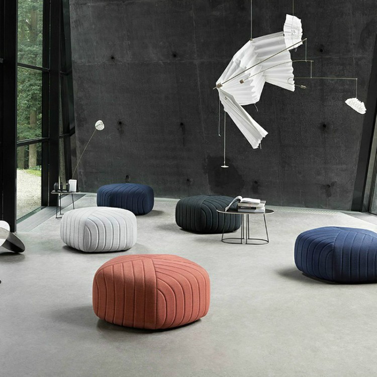 Pebble-Shaped Upholstered Ottoman | Rounded Quilted Design for Modern Commercial Lounge Spaces